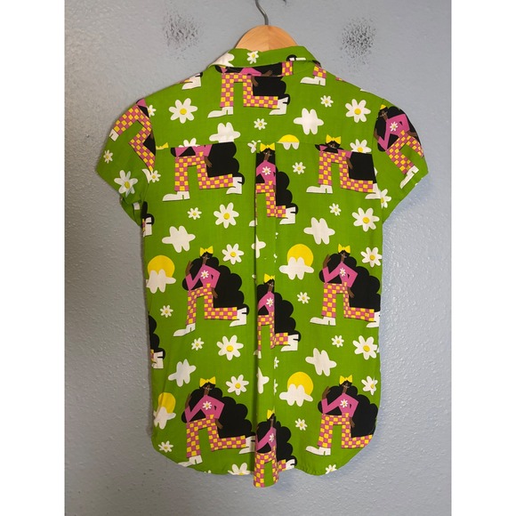 Nooworks Short Sleeve Button Up Shirt Checkered‎ Ladies Lime Green Size XS - Picture 4 of 8